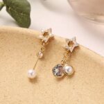 Aretes de Estrella Distinto tamaño con Perlas