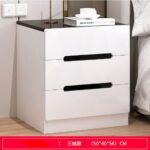 Mesa De Noche Melamina 3 Gavetas Blanco Con Negro 50X40X56