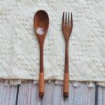 Juego De Cuchara Con Tenedor Largo Madera Marron