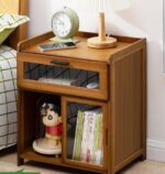 Mesa Auxiliar De Madera Puerta Corrediza Con Gaveta Marron - Image 3