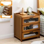 Mesa Auxiliar De Madera 3 Gavetas Transparentes Marron