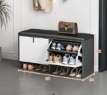 Zapatero Melamina Con Funda Acolchada Apertura Vertical 80X24X52Cm Acabado Gris Oscuro