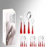 Juego De Cubiertos 16 Pirces Acero Inoxidable Rojo plata
