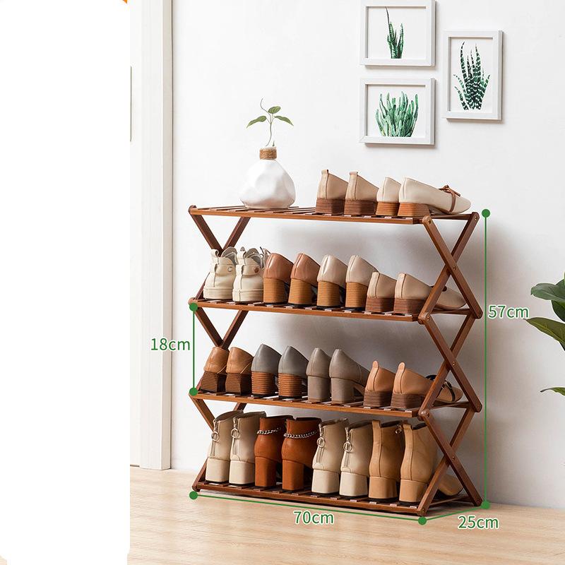 4282660597683-1 Zapatero Plegable Color Marron 4 Nivieles 70 Cm De Largo De Bambu 4282660597683 - Image 1