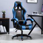 Silla Gamer Recostable Ergonomico Cuerina Negro Azul De Cuerna Acero 5097021630406