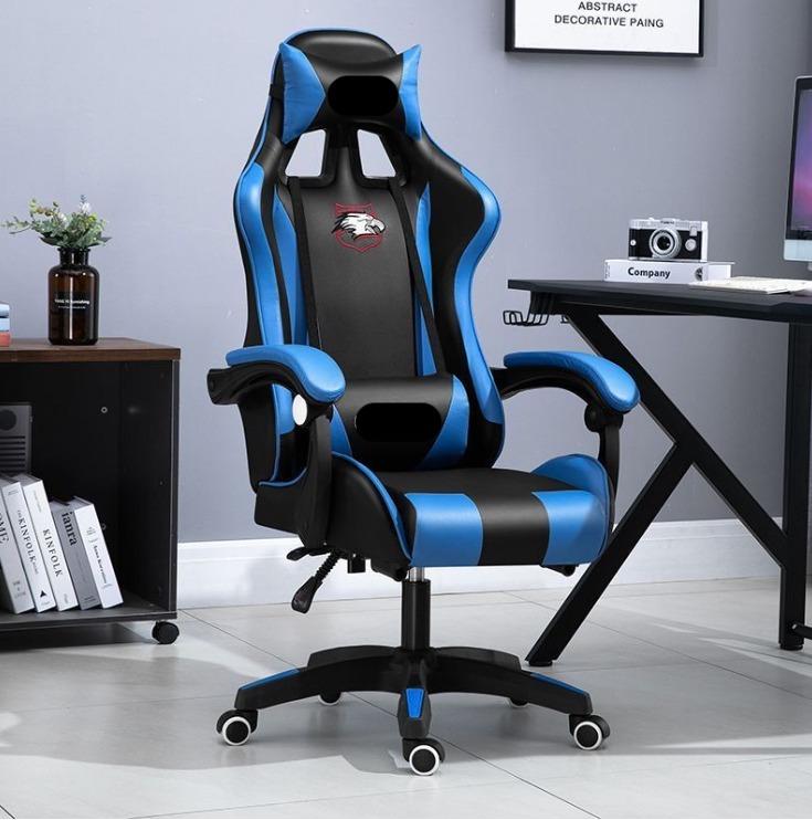 silla gamer 3 Silla Gamer Recostable Ergonomico Cuerina Negro Azul De Cuerna Acero 5097021630406 - Image 1