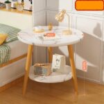 Mesa de sala centro redonda 2 niveles blanca alta 48x60cm
