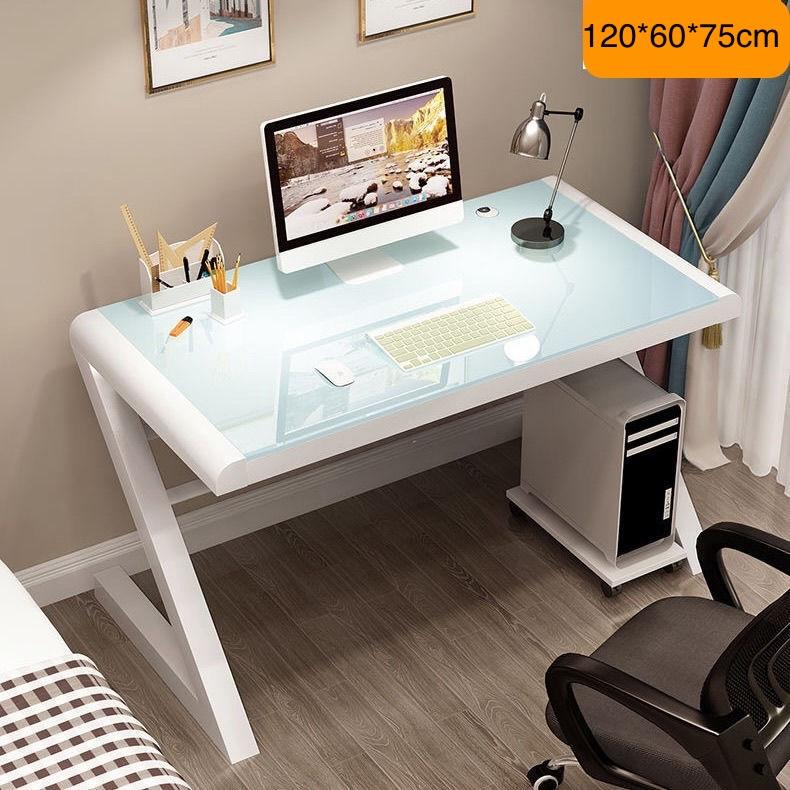 5062907940159-1 Escritorio modero blanco de vidrio y base metal 12x60x75cm - Image 1