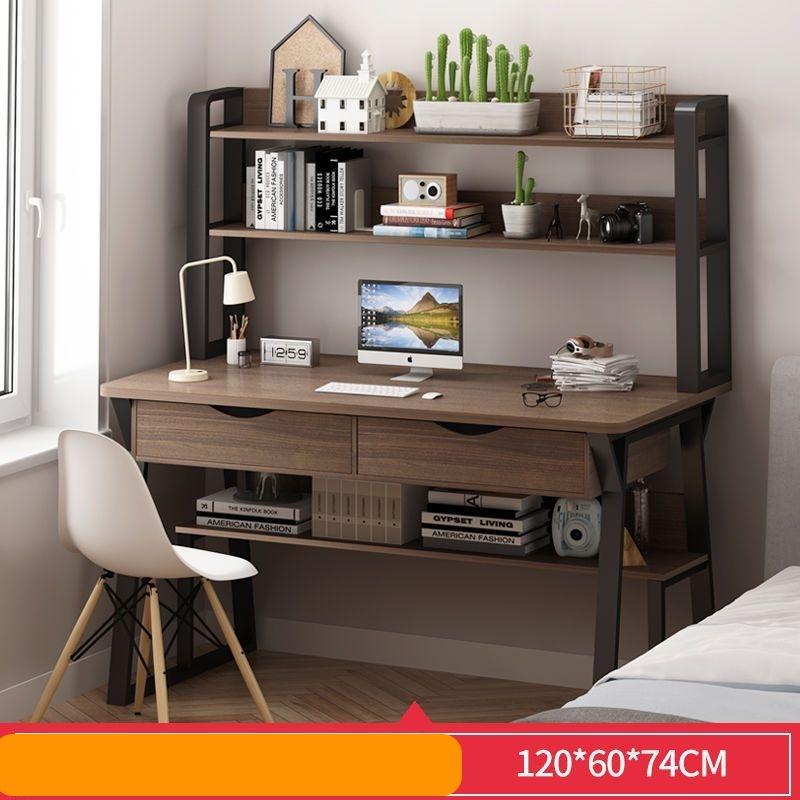 5234716310840-1 Escritorio y estanteria marron melamina/metal 120x60x74cm - Image 1