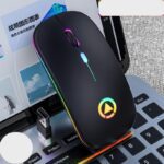 Mouse inalambrico USB negro con luces colores
