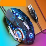 Mouse negro con cable gamer silencioso luz azul