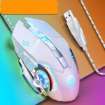 Mouse blanco con cable gamer silencioso luz