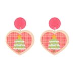 Aretes de Navidad Arbolito en Corazón Rosa