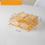 Repisa con 4 recipientes cuadrado vidrio dorado