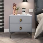 Mesita De Noche Modelo Melamina Gris y lila 48X48X38.5Cm