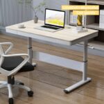 Escritorio De Tablero De Densidad Con Estructura De Hierro Madera120X60X61-86Cm