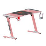 Escritorio Gamer Iluminacion Rgb Metalico/Melamina Rosada 120X60X73