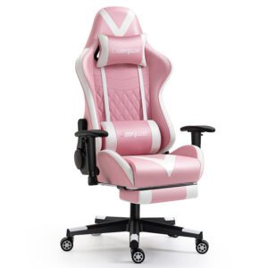 Silla Gaming Cuerina Brazos Ajustables Reposapies Rosado-Blanco YT-1207