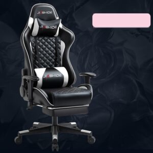 Silla Gaming Cuerina Brazos Ajustables Reposapies Negro-Blanco YT-1207