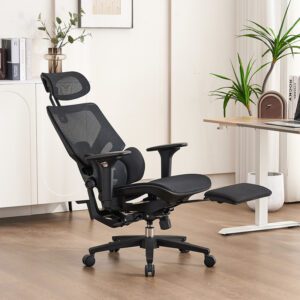 Silla Ejecutiva Mesh Reclinable Brazos Ajustables Reposacabeza Reposapies Negro YT-707-3