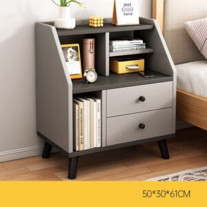 MESA DE NOCHE MELAMINA 2 GAVETAS GRIS 50X30X61CM