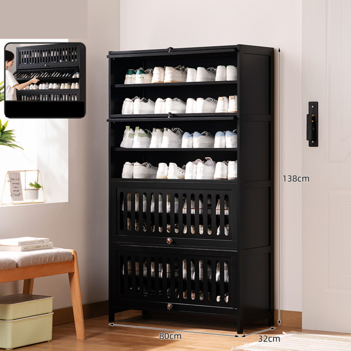 889654012210223-1 ZAPATERO DE BAMBU NEGRO 9 NIVELES 80X32X138CM - Image 1