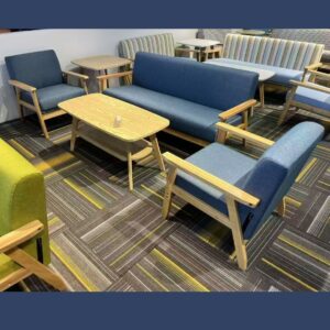 Juego de Sofá Marco Madera con Asientos de Tela Azul