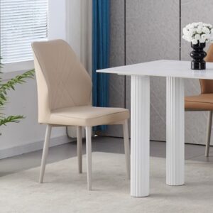 Silla De Comedor Metal Cuero Beige Sintético