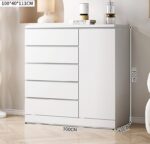 Cómoda Blanco Cálido Melamina 100cm 40cm 111cm 5 Cajones