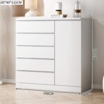 Cómoda Blanco Cálido Melamina 100cm 40cm 111cm 5 Cajones
