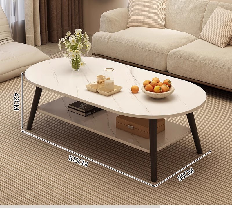 5612275676303-1 Mesa De Centro Melamina Ovalada 2 Niveles Blanco Negro - Image 1