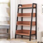 Estante De Libros Melamina Con Marco Acero Nogal - Image 2