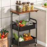 Carrito Auxiliar Negro Melamina Multiusos Con Ruedas