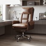 Silla De Oficina Acero Y Cuero Sintetico Marrón YT-026