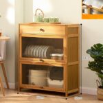 Gabinete de bambú 94×34×14cm dos puertas con cajones Natural