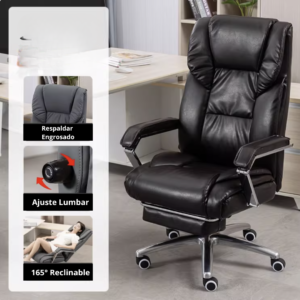 Silla De Oficina Acero Y Cuero Sintetico Cafe Oscuro YT-504A