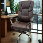 Silla De Oficina Acero Y Cuero Sintetico Cafe Oscuro YT-504A