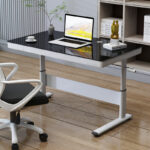 Escritorio Ajustable en Altura Manual Vidrio Templado/Metal 120*60cm Negro